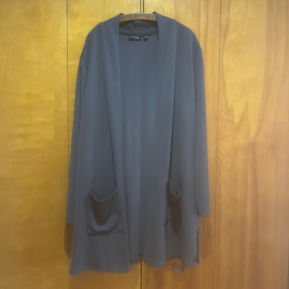 Susan Graver Cardigan Womens 3X Open Long Blue/Gray Stretch Minimalist Office